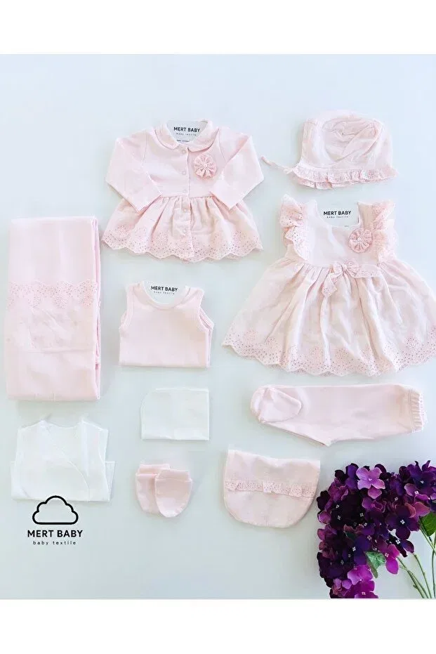 Детский комплект для выписки с платьем Lora elbiseli Mert Baby, Pink