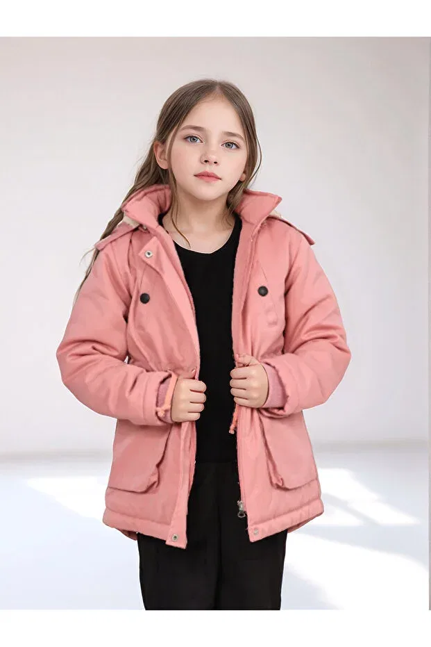 Детское пальто для девочек с капюшоном Child'S mont Kurak Tekstil, Pink