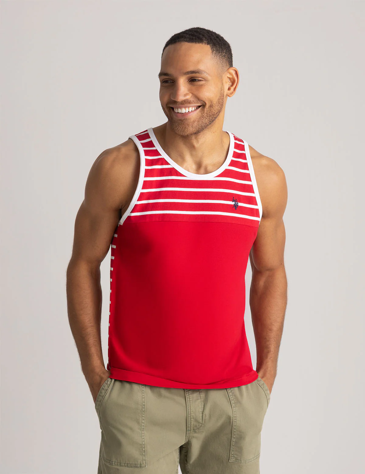 

Майка U.S. Polo Assn Yarn Dye Color Block Stripe Muscle, красный