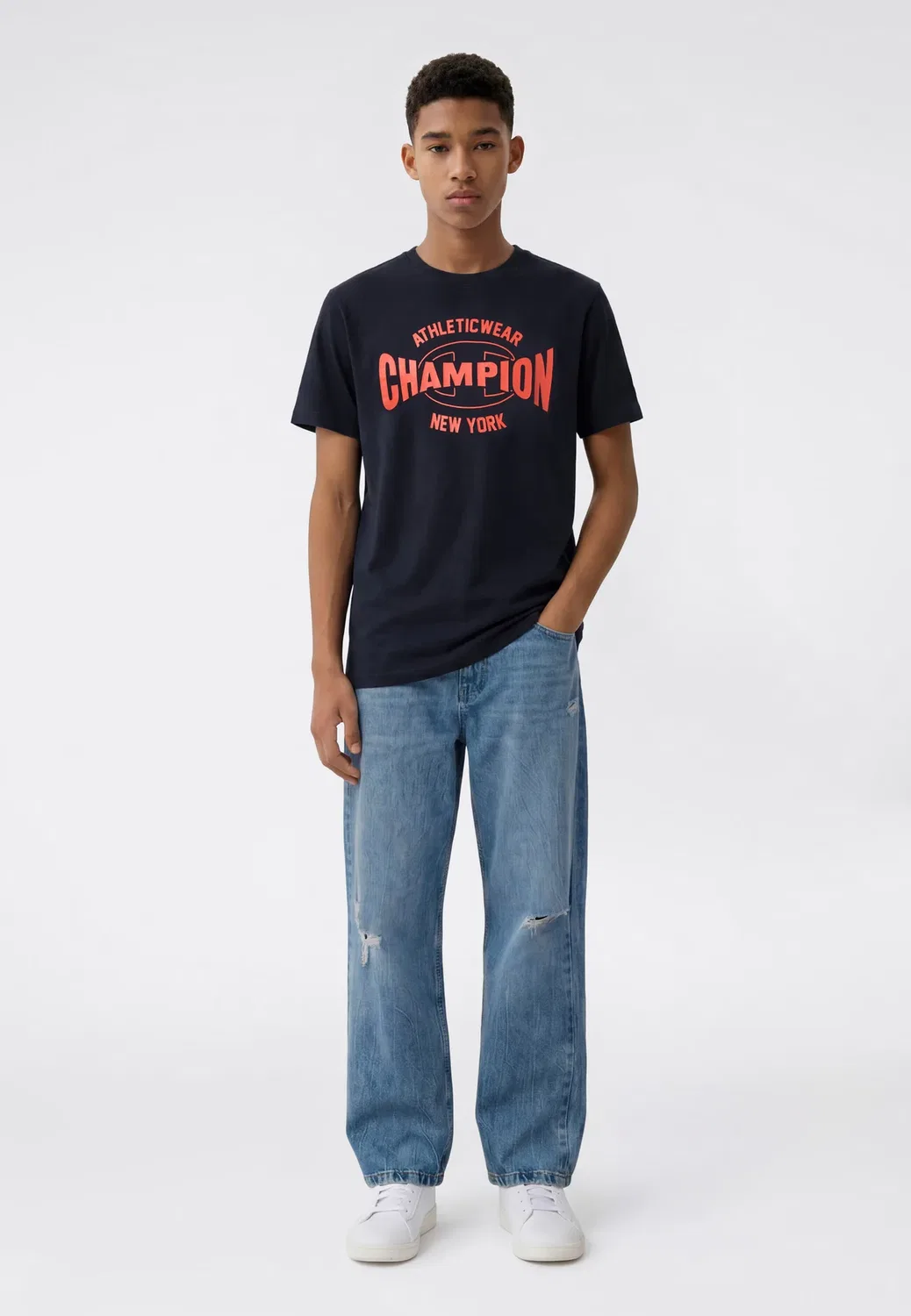 Стандартный крой - футболка с принтом Champion, Dark Blue — фото 2
