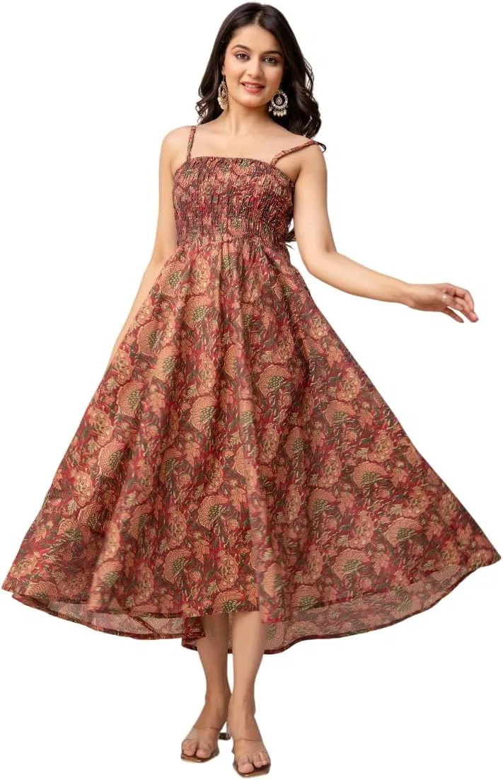 Женское платье-сари с цветочным принтом Anarkali, Dark Maroon