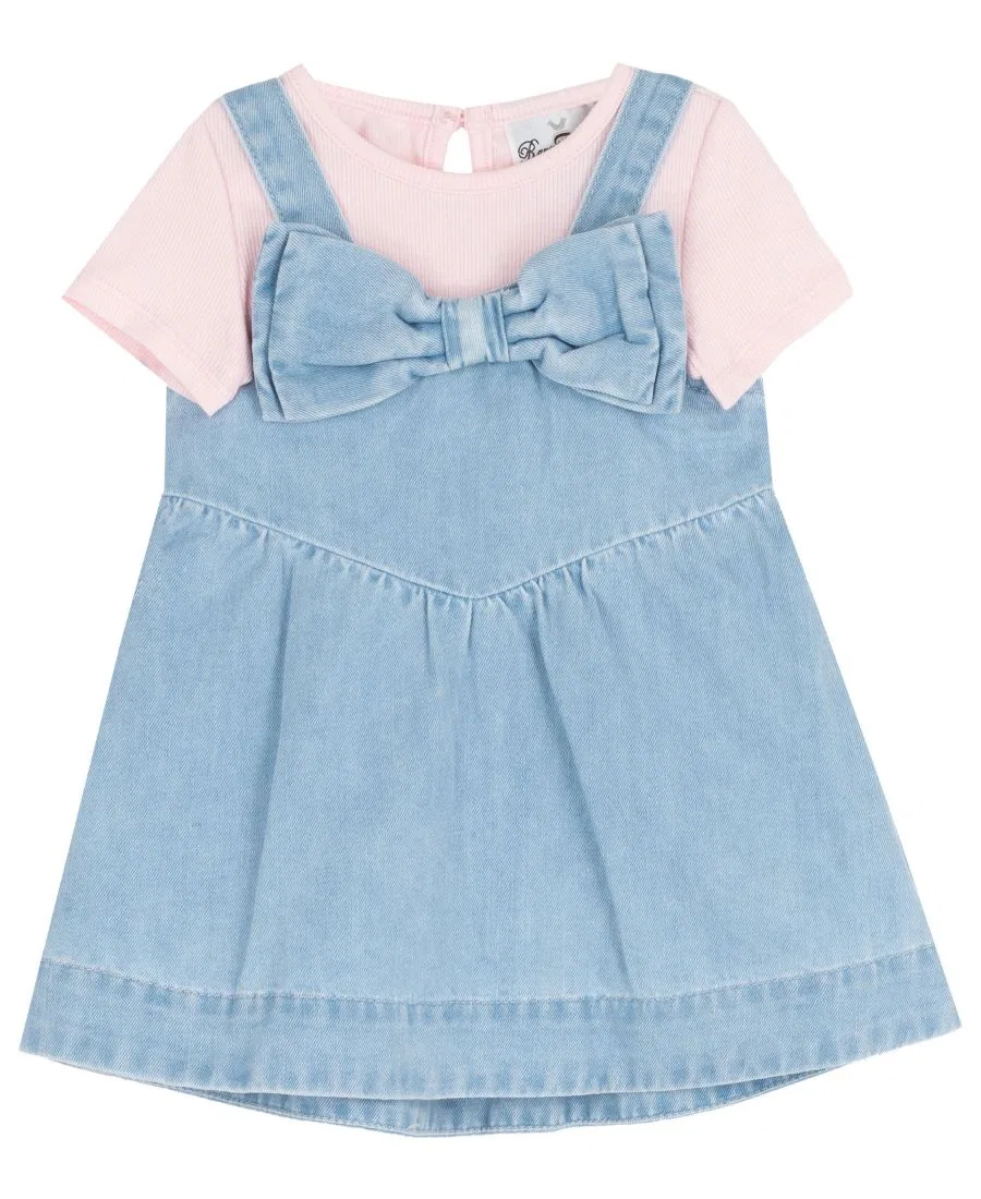 Комплект из боди и джинсового сарафана с бантом Denim Bow, без рукавов Rare Editions, Denim — фото 3