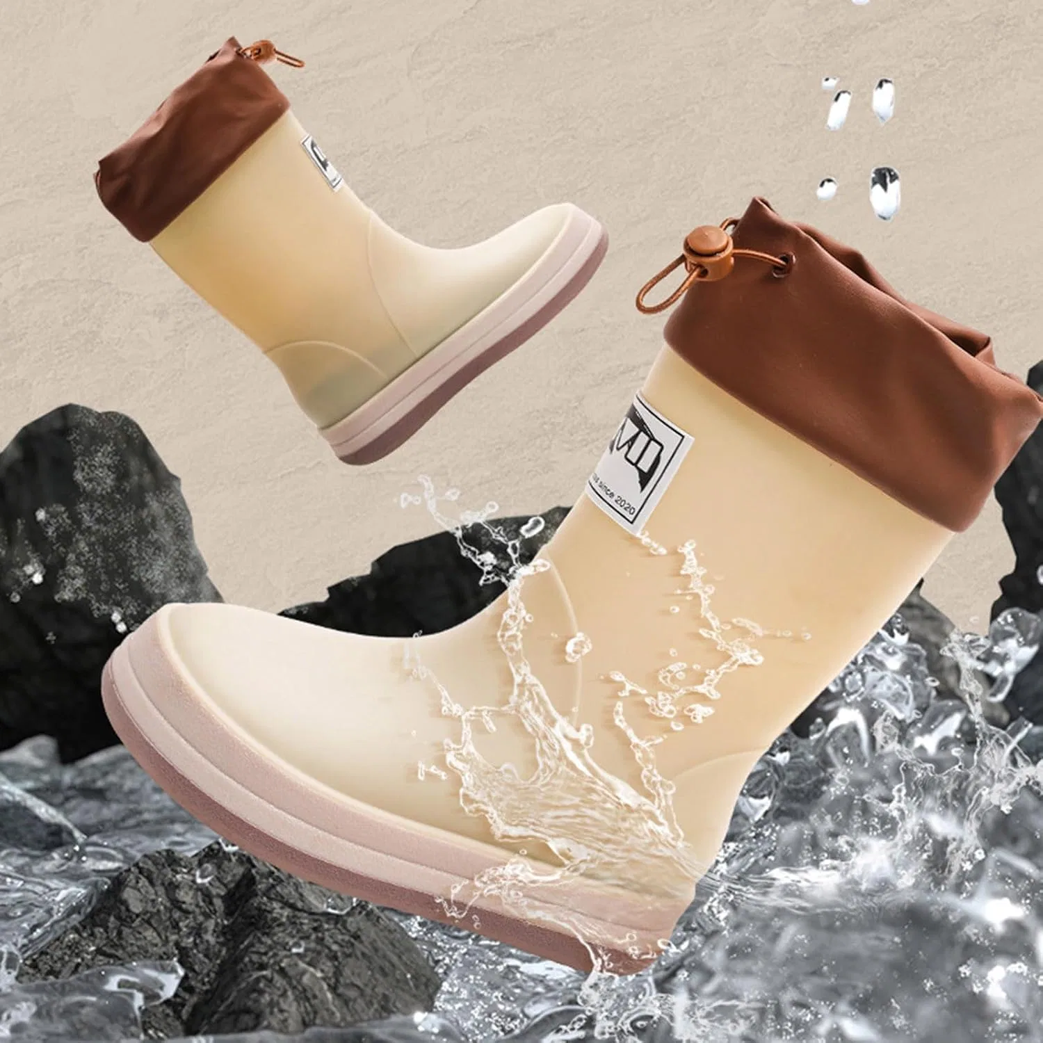 Детские резиновые сапоги для девочек IWIHMIV, Beige — фото 3