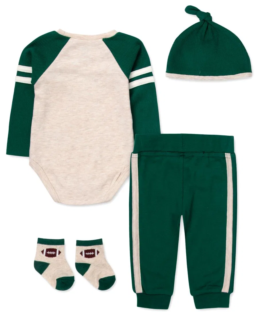 Комплект из 4 предметов для малыша с футбольным принтом, Sunday Funday with Daddy Baby Essentials, Green — фото 2