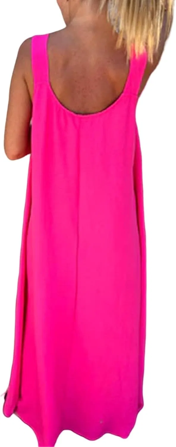 Женский сарафан миди без рукавов с цветочными бретелями, Hot Pink — фото 2