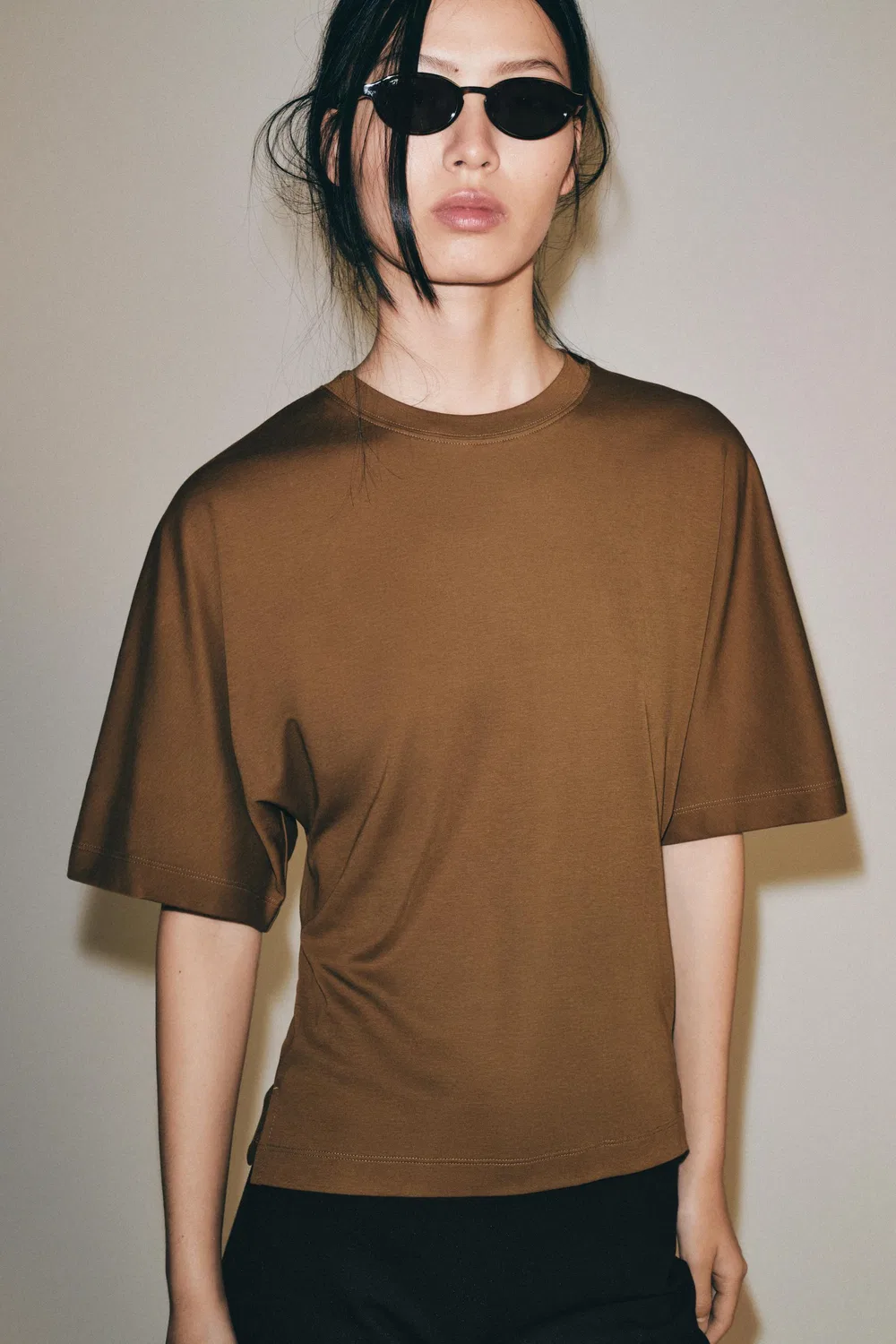 Футболка SUPIMA приталенного кроя ZARA, Toffee — фото 4