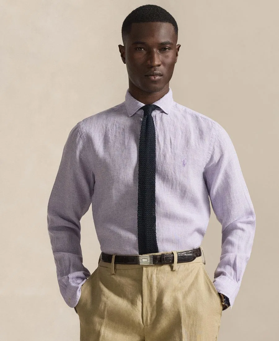 Мужская классическая рубашка из льна с длинным рукавом Polo Ralph Lauren, Powder Purple/White