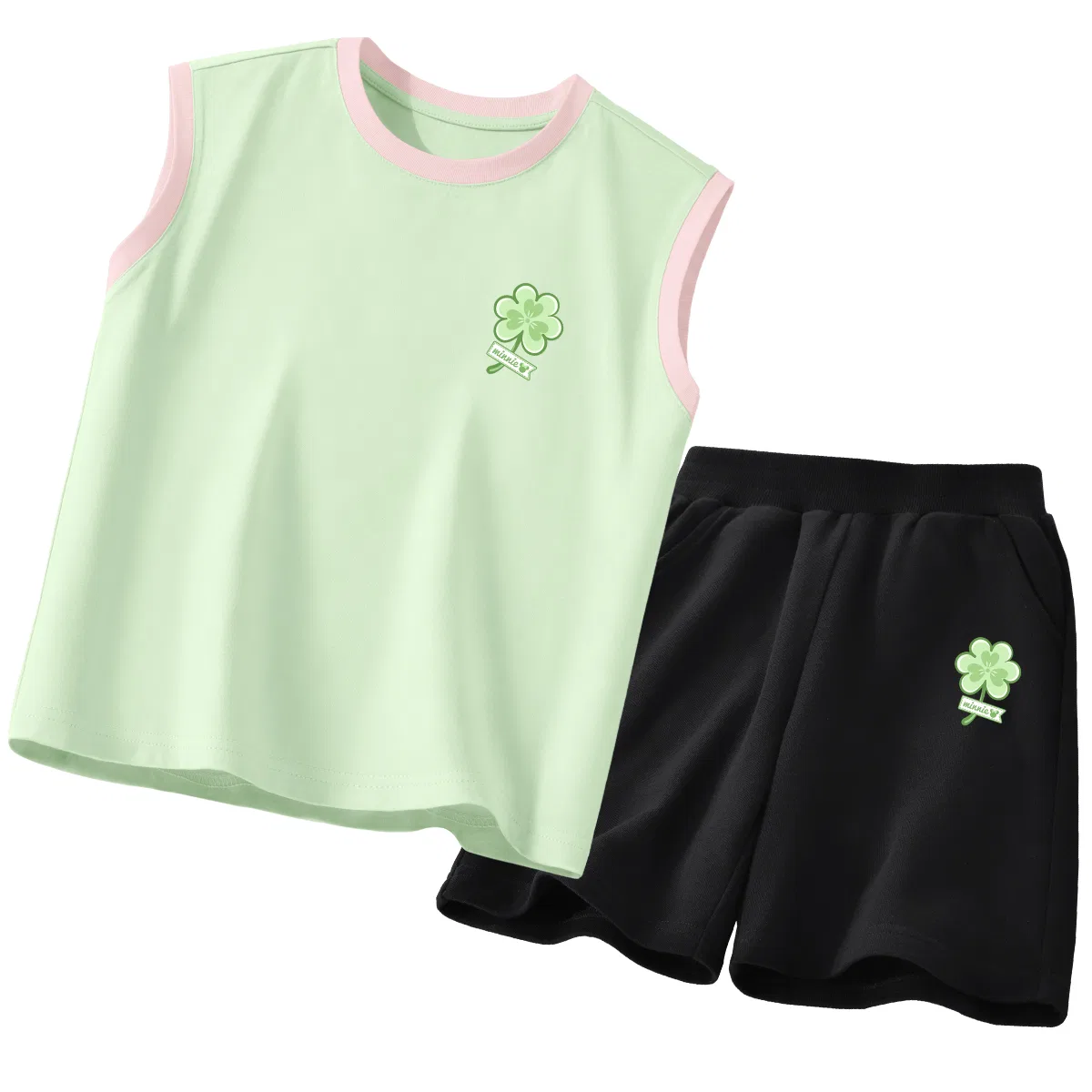 Детский спортивный костюм с круглым вырезом, тонкий стрейч, Disney, Di Three Leaf K Pink Green+Di Three Leaf K Black