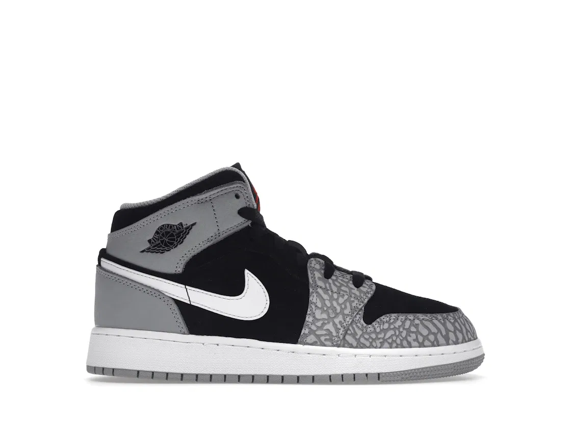 Детские кроссовки с принтом Jordan 1 Mid SE Jordan, Black/White/Light Smoke Gray/University Red