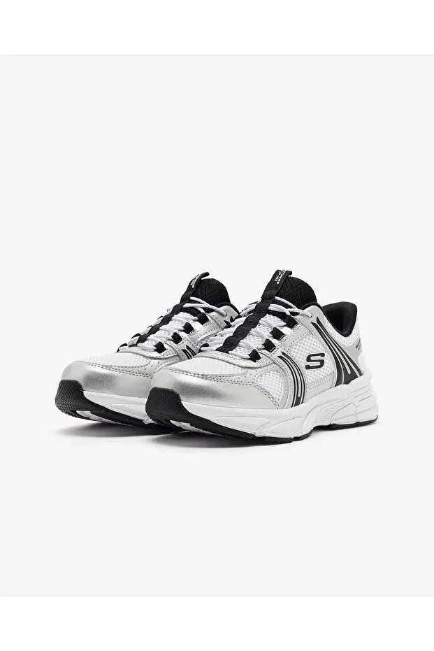 Детские спортивные кроссовки для девочек с текстурным верхом Retro-Graph Skechers, White/Black/Silver — фото 3