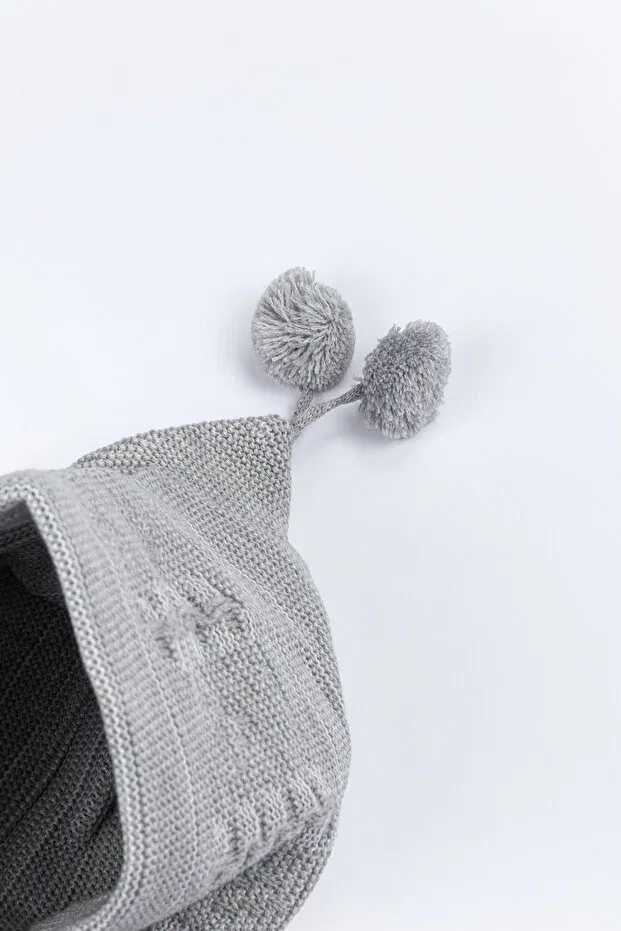 Детский кардиган с капюшоном Newborn hooded knitwear unisex pompom baby cardigan 0/6 months Yerli Baby, Gray — фото 4