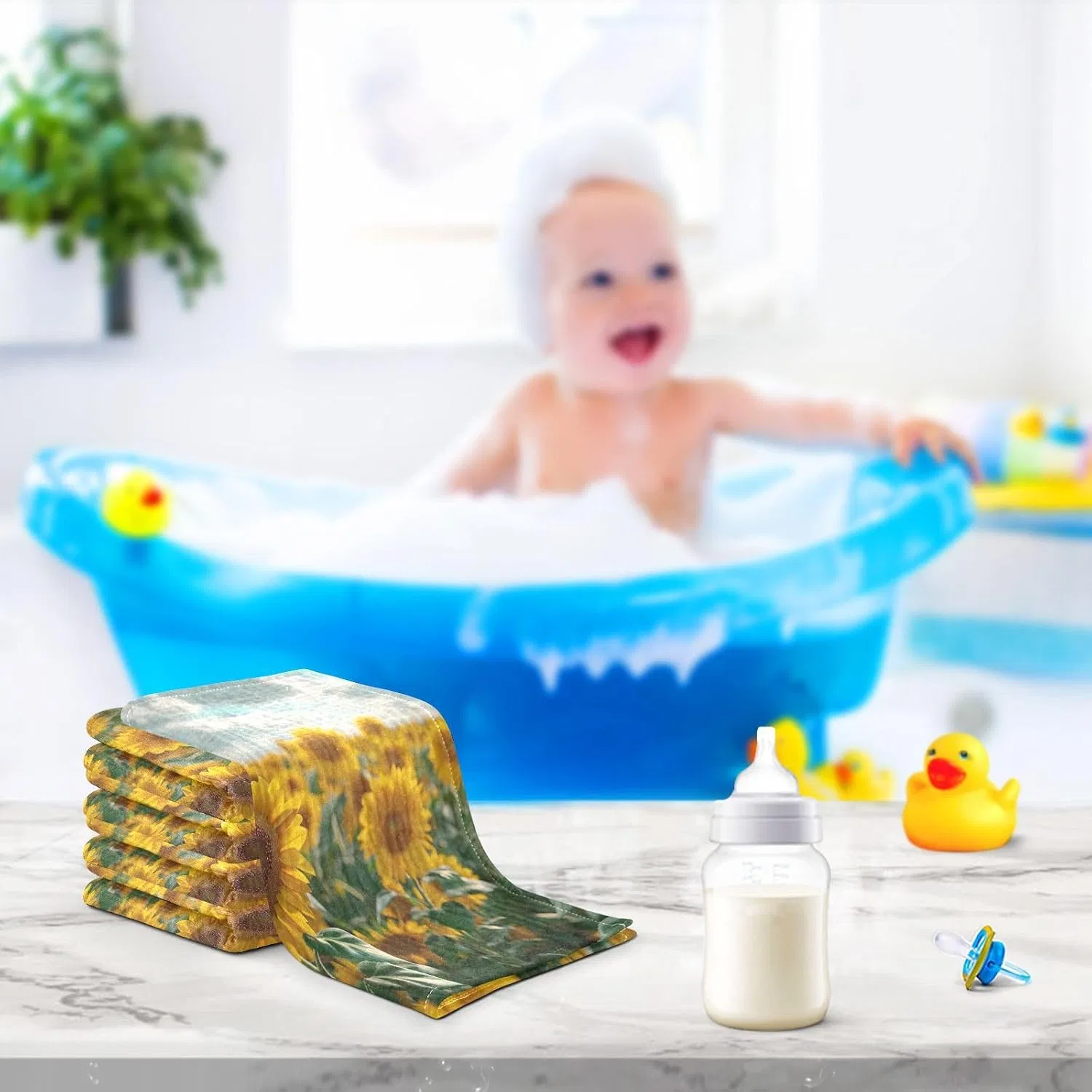 Мусселиновые мочалки для лица, JUMBEAR, 5 штук, 30x30 см, Подсолнухи — фото 4