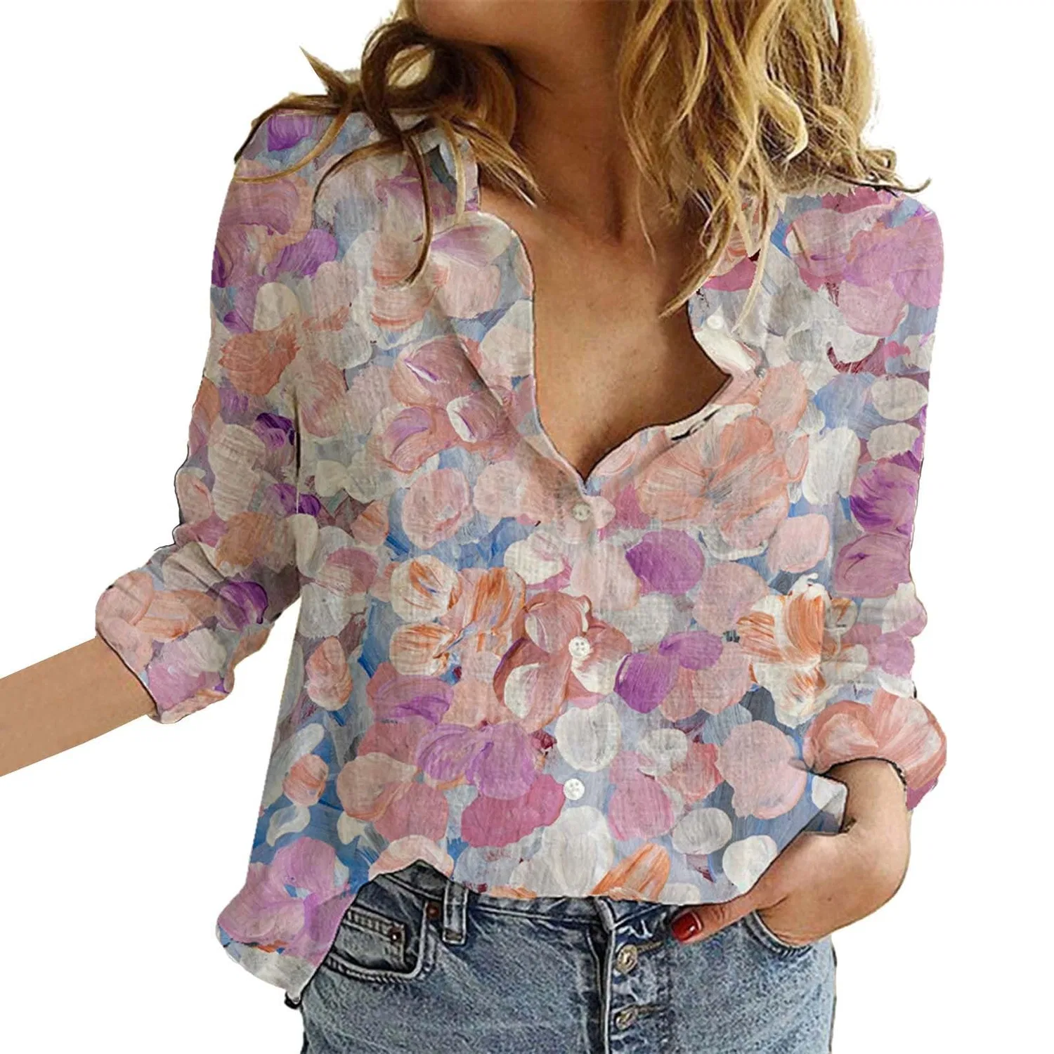 Женская блуза с принтом V-образным вырезом и длинным рукавом Bohemian, Yellow