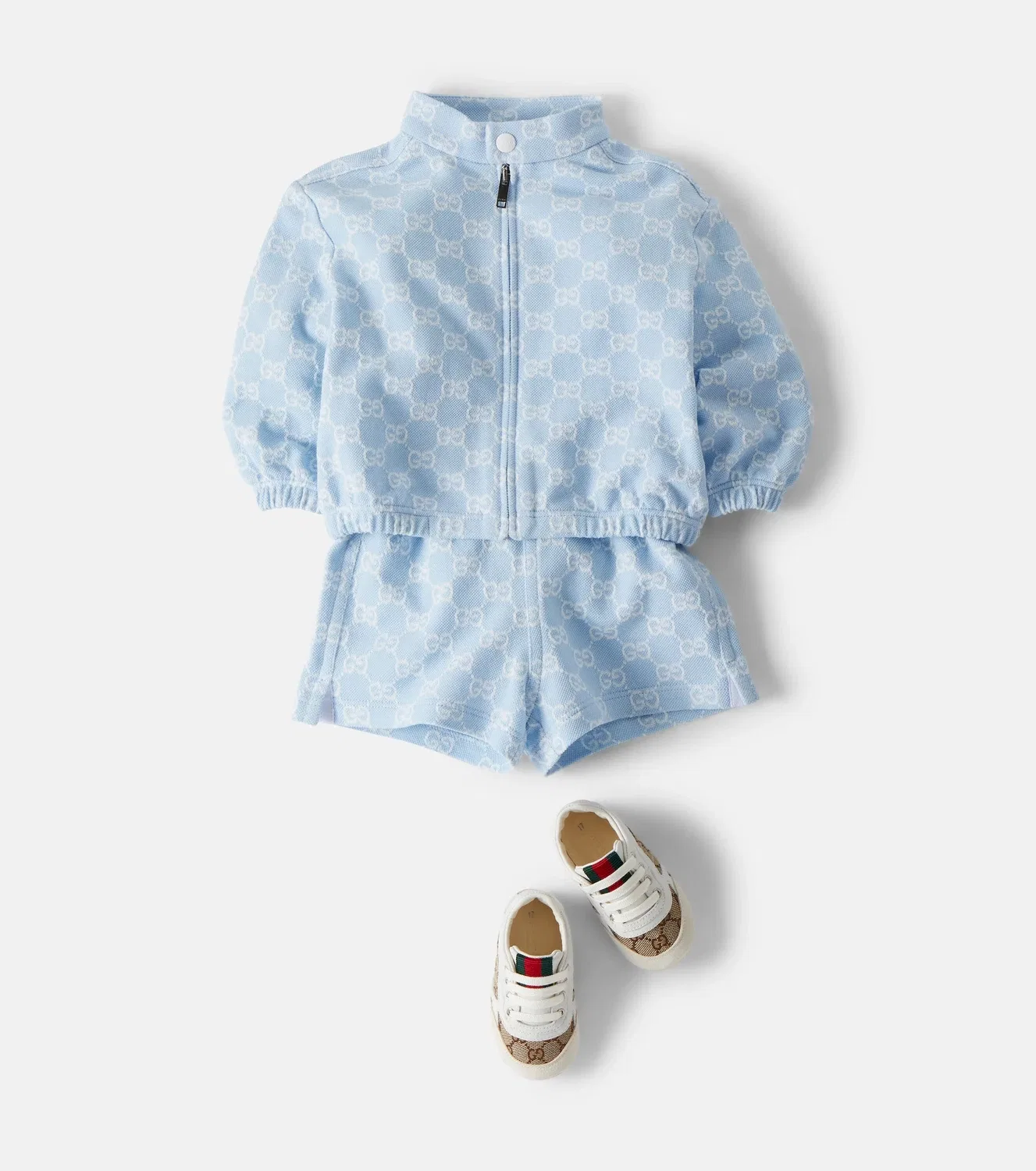 Шорты хлопковые с эластичным поясом Baby GG Gucci Kids, синий — фото 2