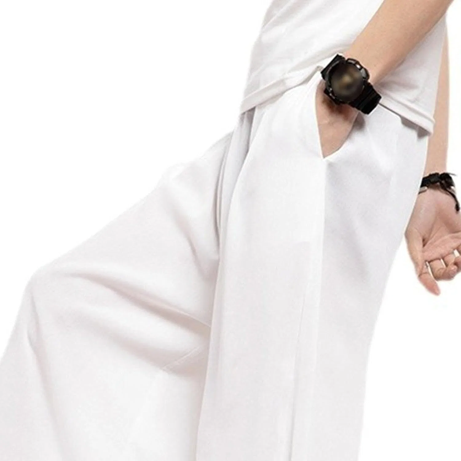 Мужские брюки свободного кроя с широкой штаниной, Vintage Hakama, белый — фото 3