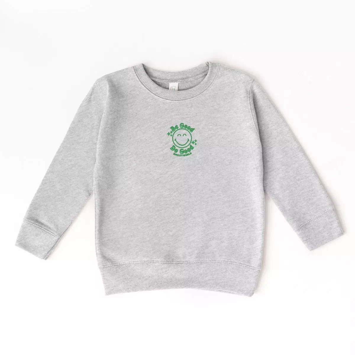 Детский свитшот для девочек с вышивкой Be Good Do Good The Juniper Shop, Heather Grey — фото 2