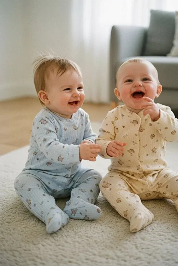 Детский для мальчиков комплект боди-комбинезонов из хлопка Defne Lina Baby, Beige — фото 2