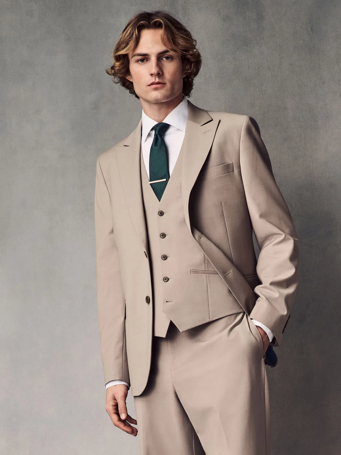 Пиджак Slim Fit Wool Blend Motionflex Next, каменный