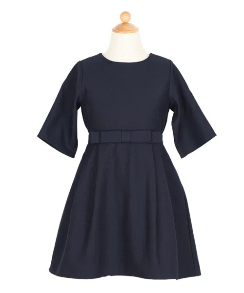 Детское платье-трапеция с лентой на талии, модель DRESS LAB, Navy