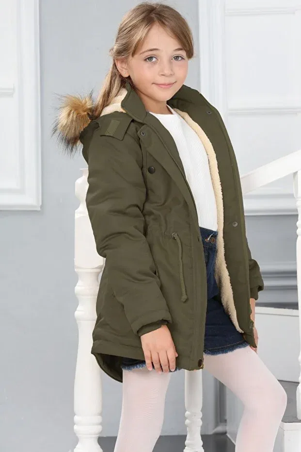 Детское пальто для девочек с длинным рукавом Asortix, Khaki — фото 3