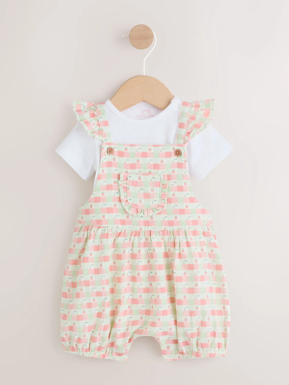 Комбинезон и боди, в клетку, Pink Check Baby Next, Розовый