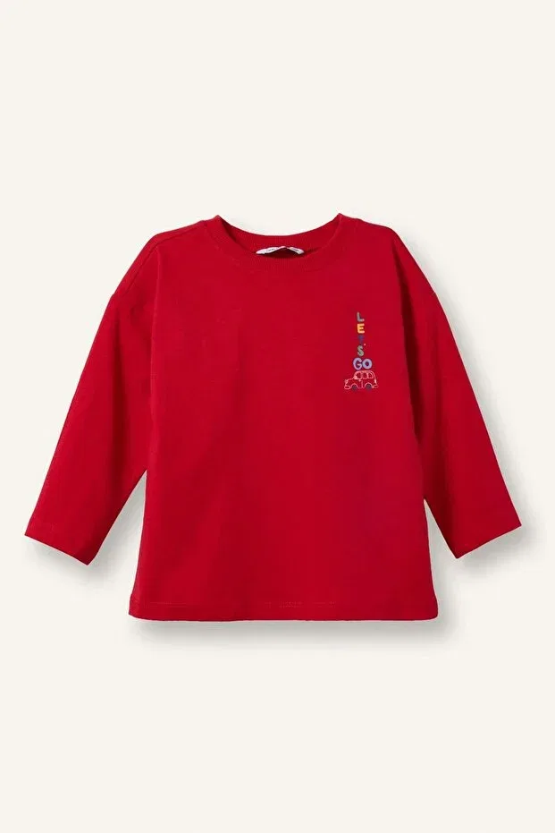 Детская футболка с принтом Oversize crew neck printed long sleeve red t-shirt baby boy i0137a526au Defacto, Red-Rd79