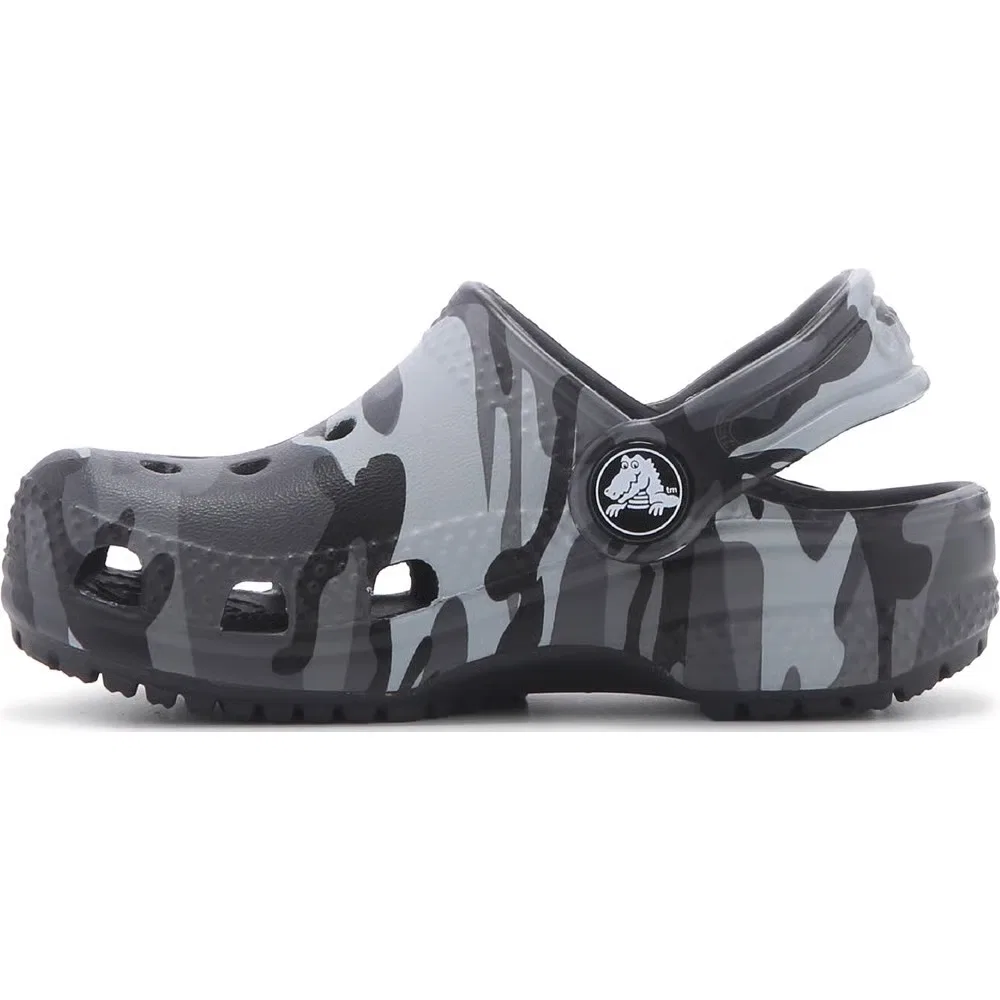 Детские классические сабо с графическим рисунком для малышей Crocs, Grey Black Camo — фото 3