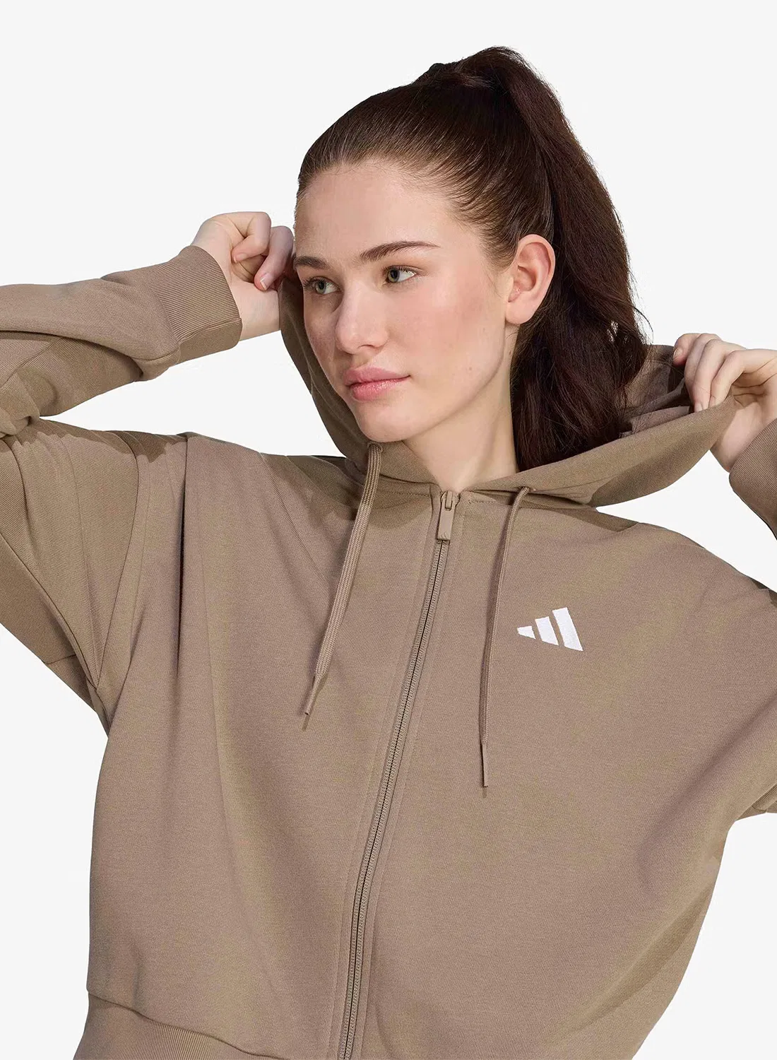 Худи с капюшоном и молнией на мягком футере 3-Stripes Adidas, хаки — фото 2