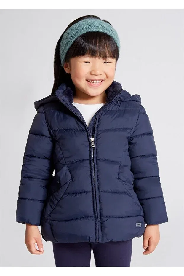 Детское пальто для девочек утепленное с капюшоном Mayoral, Navy Blue