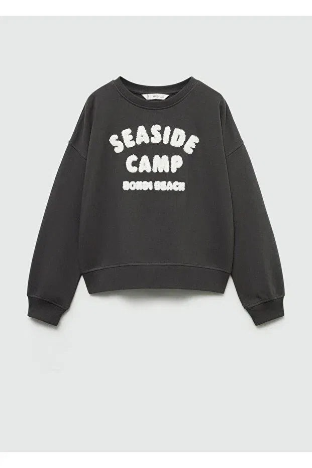 Детское худи для девочек хлопковое Mango Kids, Coal Black — фото 2