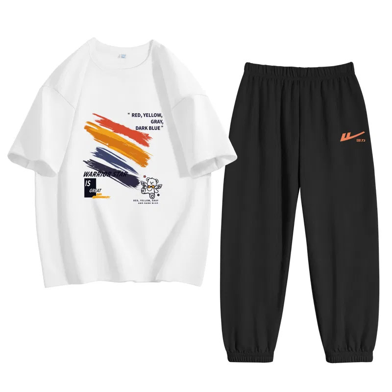 Детский спортивный комплект Casual Sportswear Crew Neck Thin WARRIOR, White/H Colorblock-Black/H Orange Red Label Silicone K