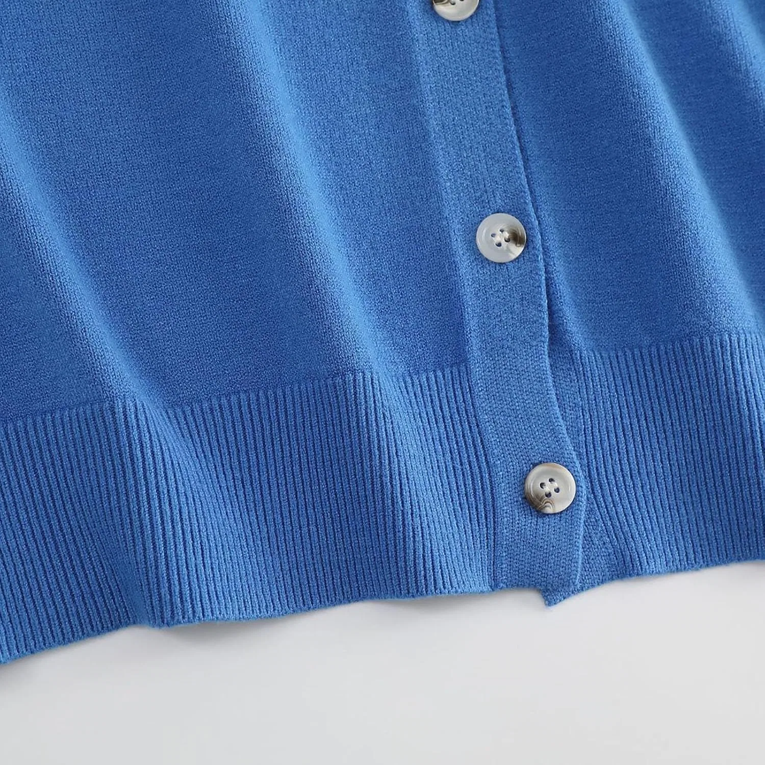 Женский кардиган с длинным рукавом, модель Crew Neck Open Front Button Down Knit, синий — фото 4