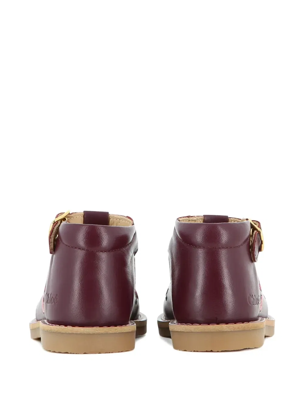 Кожаные ботильоны с цветочной вышивкой Chloé Kids, красный — фото 4