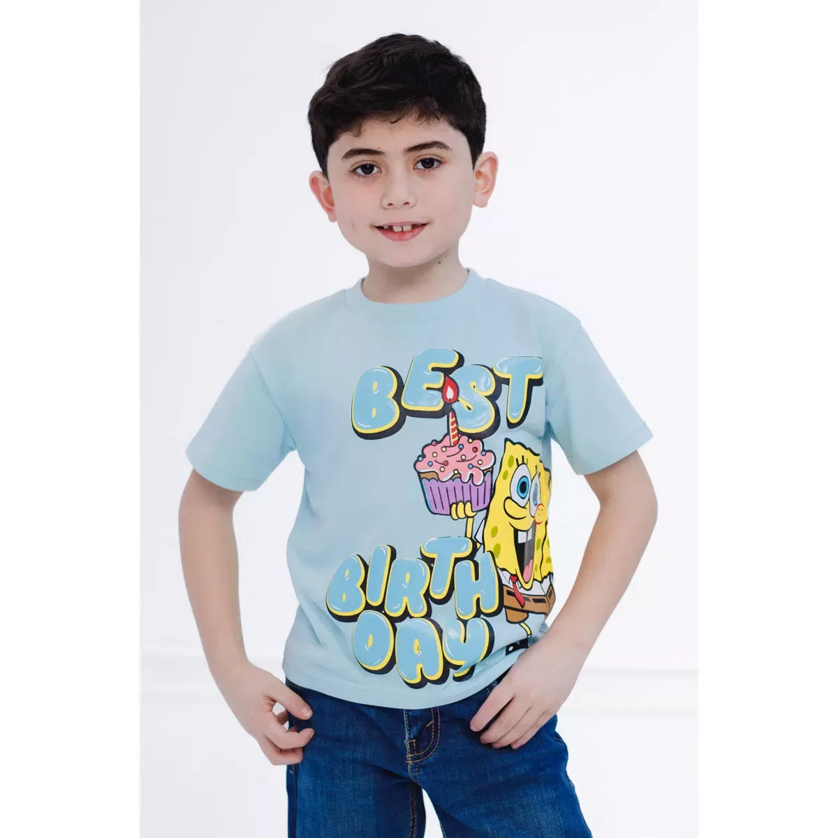 Детское футболка с принтом SpongeBob SquarePants Birthday T-Shirt SpongeBob SquarePants, Mint Green — фото 2