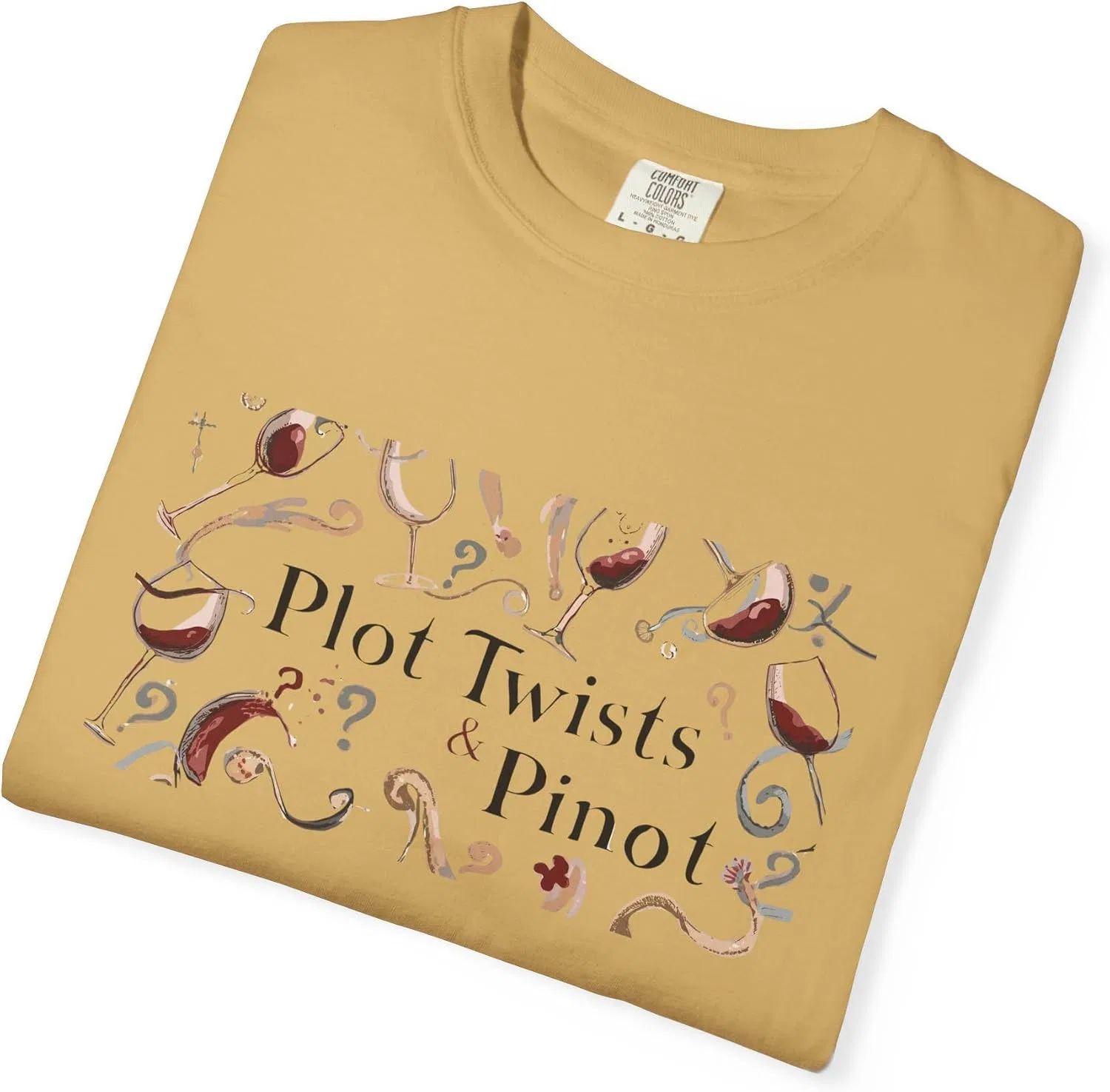 Женская футболка с принтом Plot Twists & Pinot, горчичный — фото 4