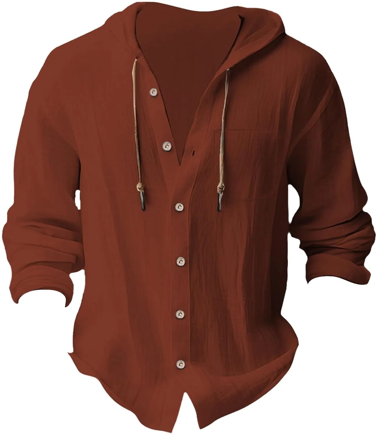 Мужская хлопково-льняная футболка с капюшоном Cotton Linen Hoodies, Brick Red — фото 4