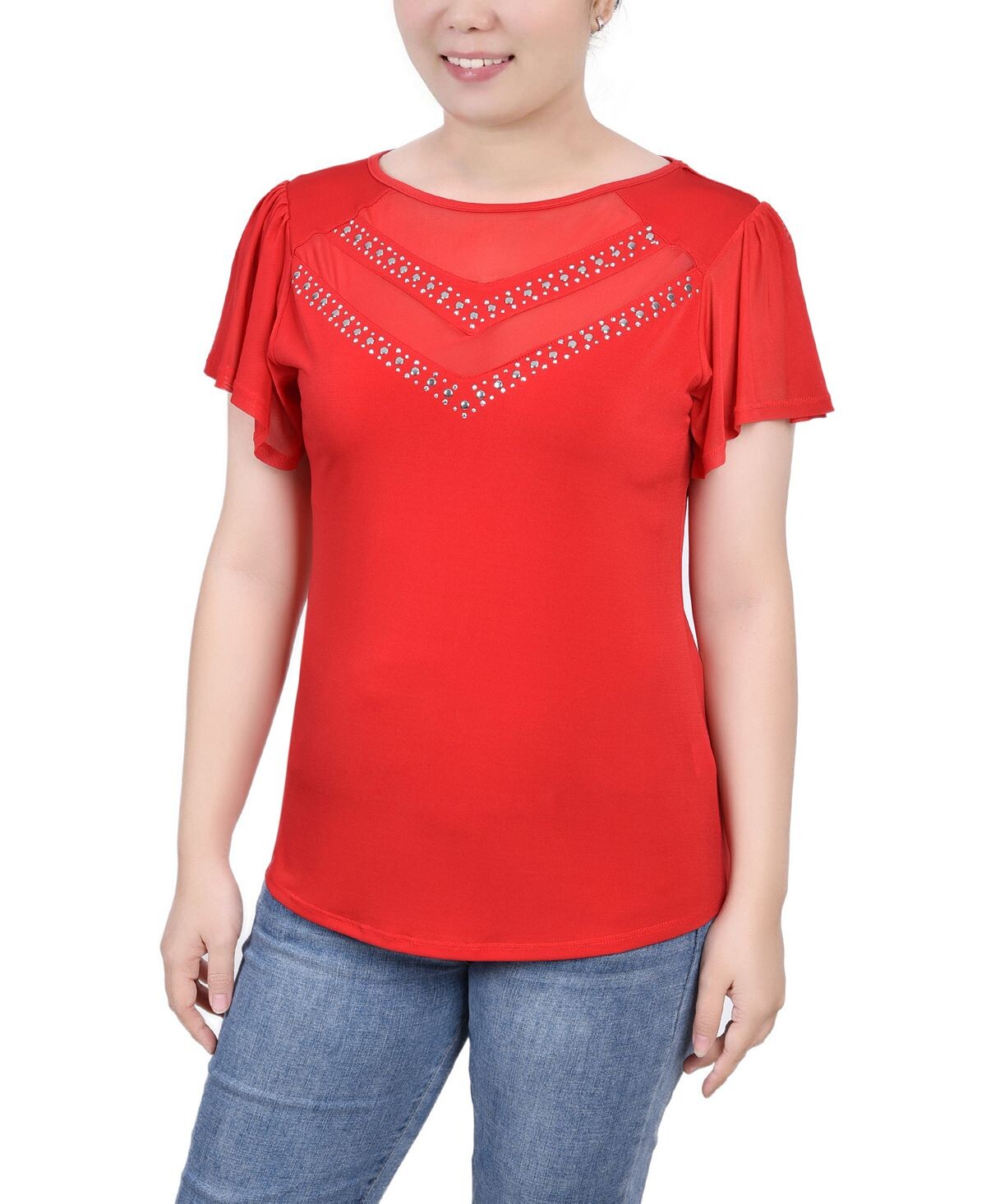 

Женский топ с заклепками и сетчатыми деталями NY Collection, мульти