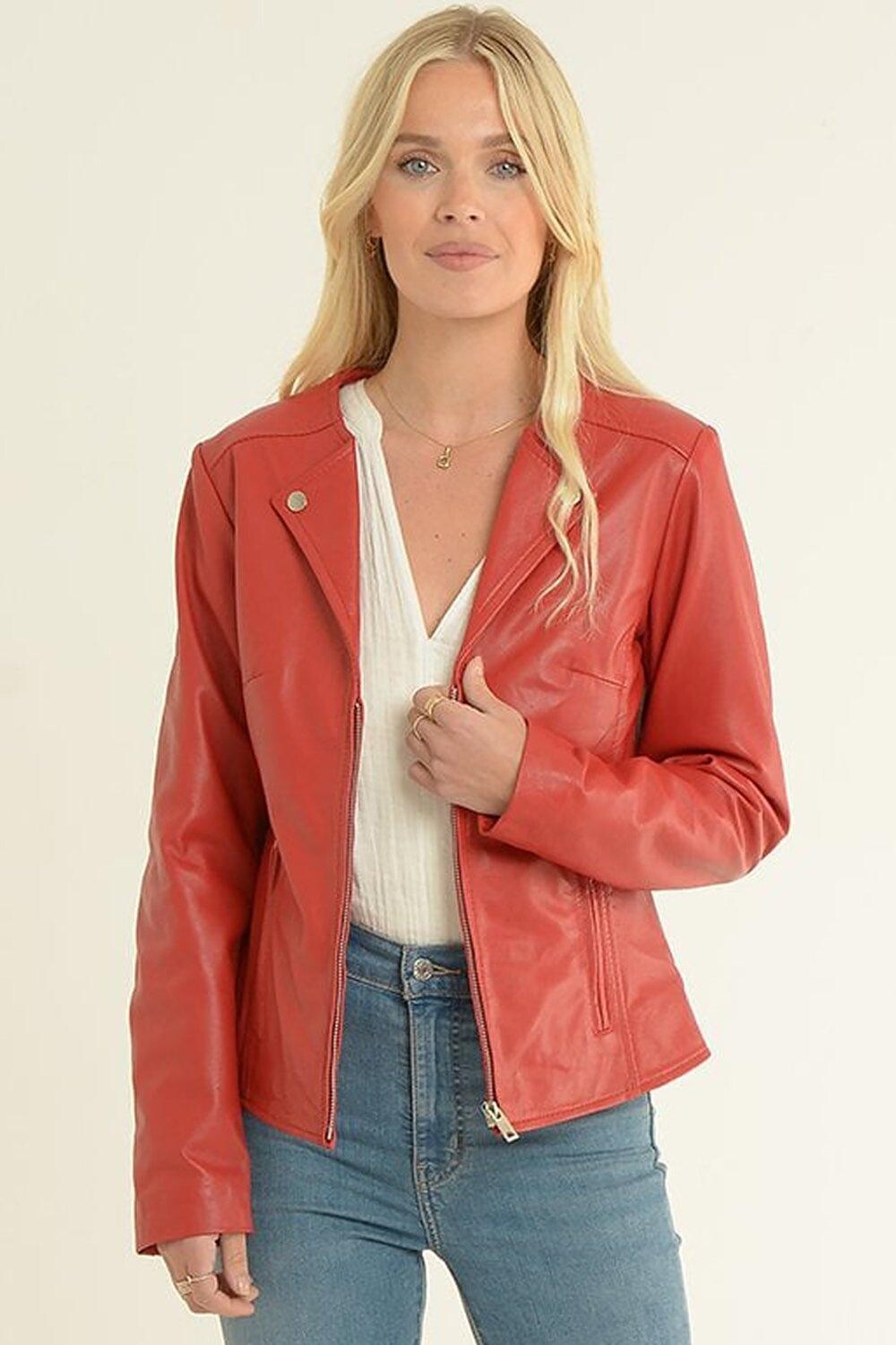 

Модная байкерская куртка из натуральной кожи 'MB' Ashwood Leather, красный
