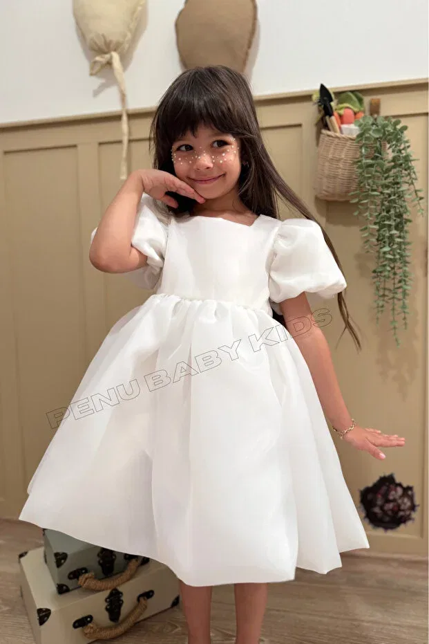 Детское платье для девочек с воздушным рукавом White carolin Penu Baby Kids, White — фото 2