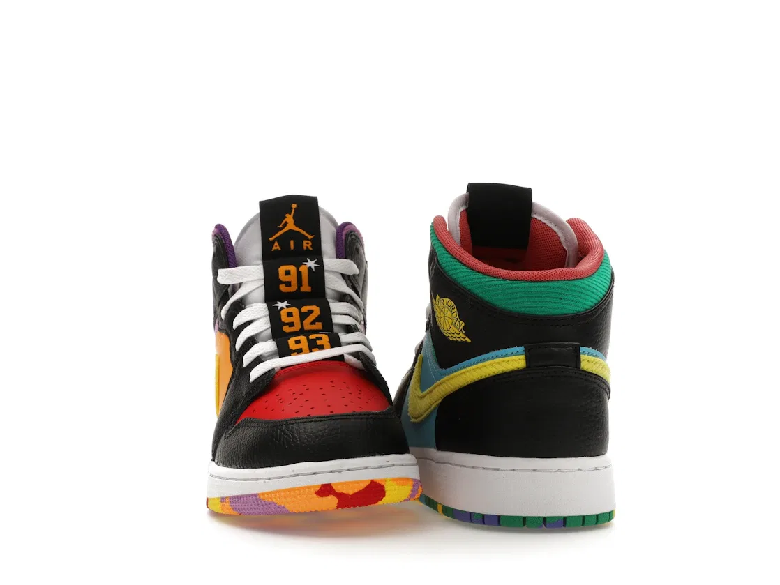 Детские кроссовки с принтом Jordan 1 Mid SS Six Championships Jordan, Black/Opti Yellow/University Red/Light Ultramarine/Sundial/Baltic Blue — фото 2
