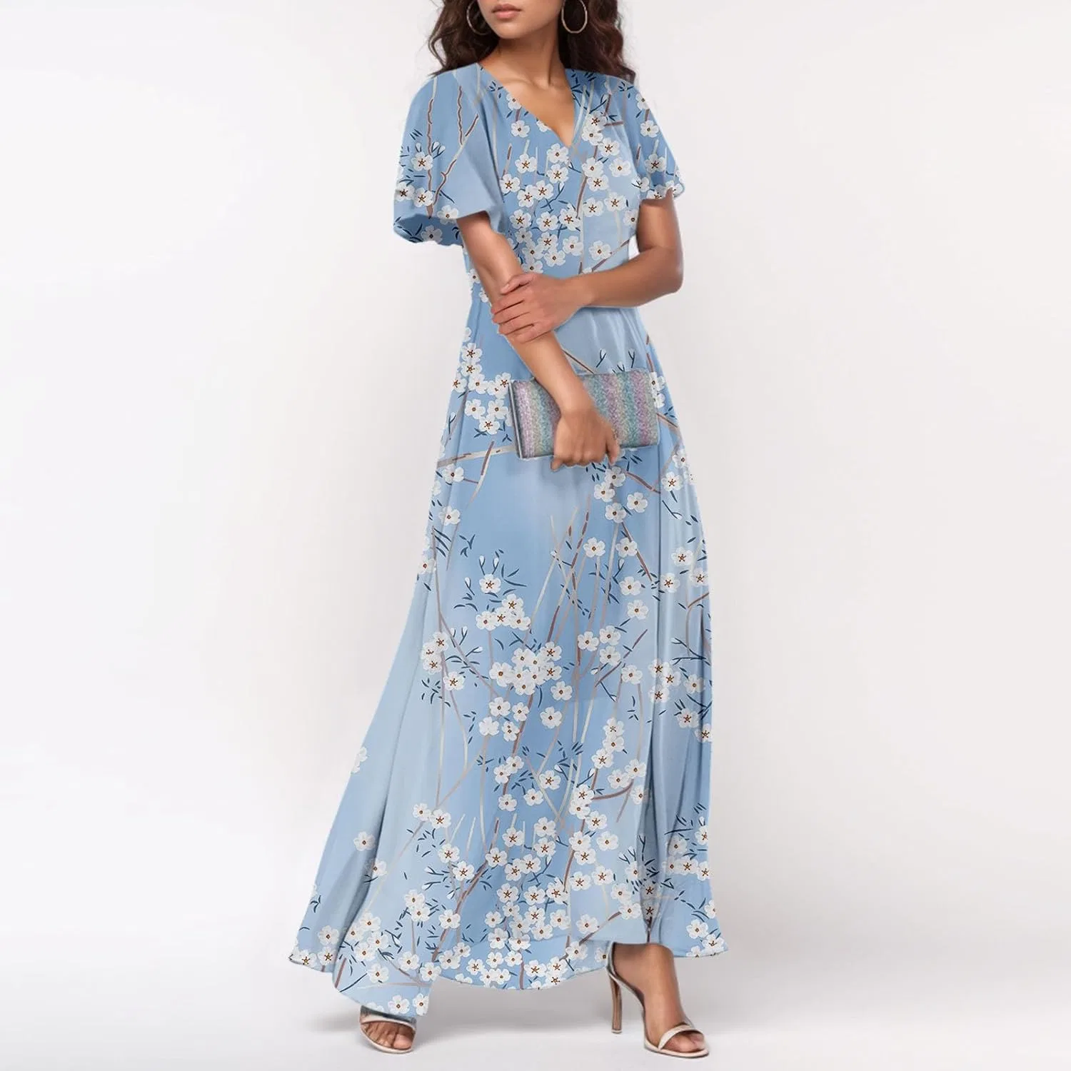 Женское летнее платье с V-образным вырезом Swing Flowy, Sky Blue — фото 3