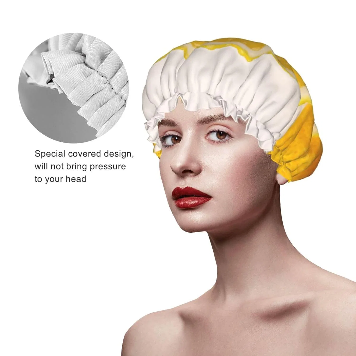Двухслойная водонепроницаемая шапочка для душа Summer Lemon, XL, 68 г Nbsksdlk — фото 3