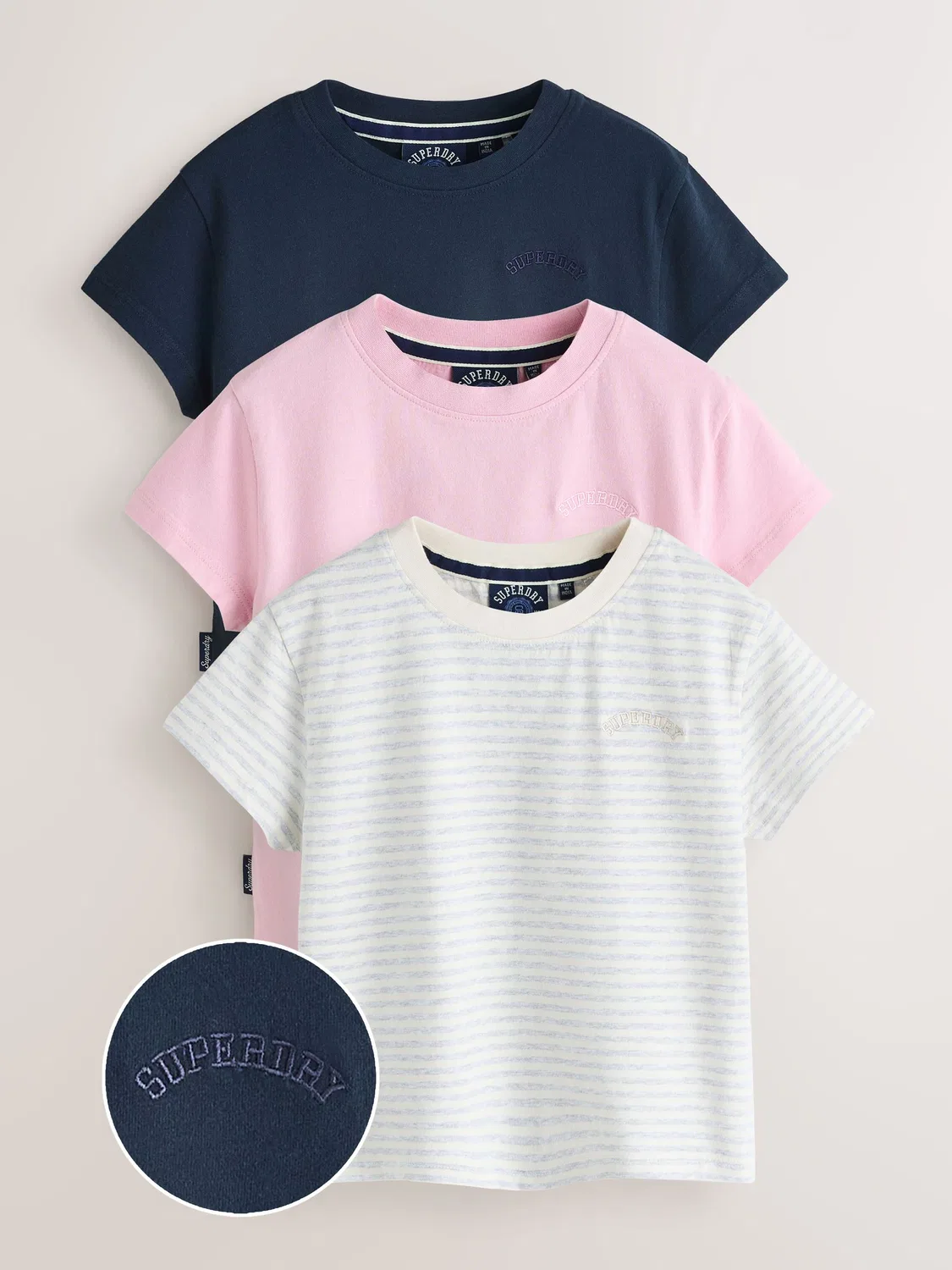 Футболки, набор 3 шт Superdry, розовый/темно-синий