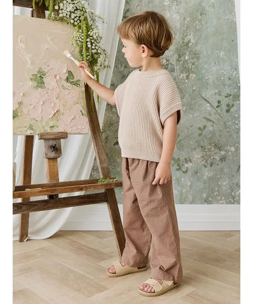 Детские брюки с двойной клеткой Double Windowpane Check JAMIE KAY, Light Brown — фото 4