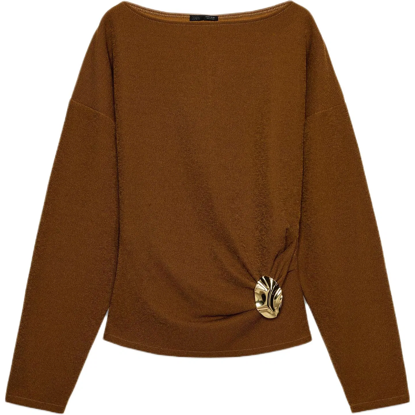 Женский свитер с лодочкой, горчичный, ZARA, Mustard