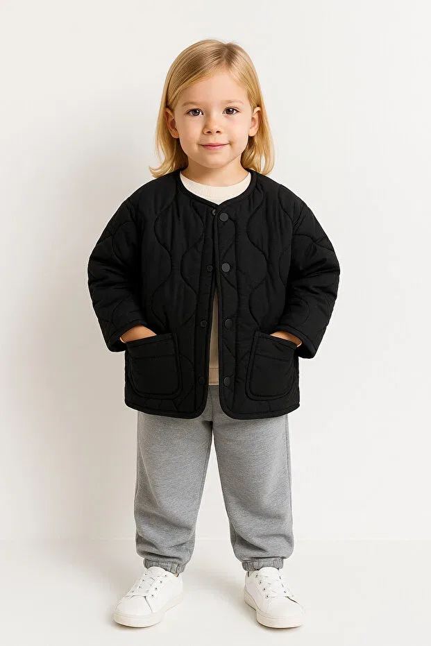 Стеганая куртка для девочек Motebarn, черная, 2-7 лет Motebarn Wear — фото 4