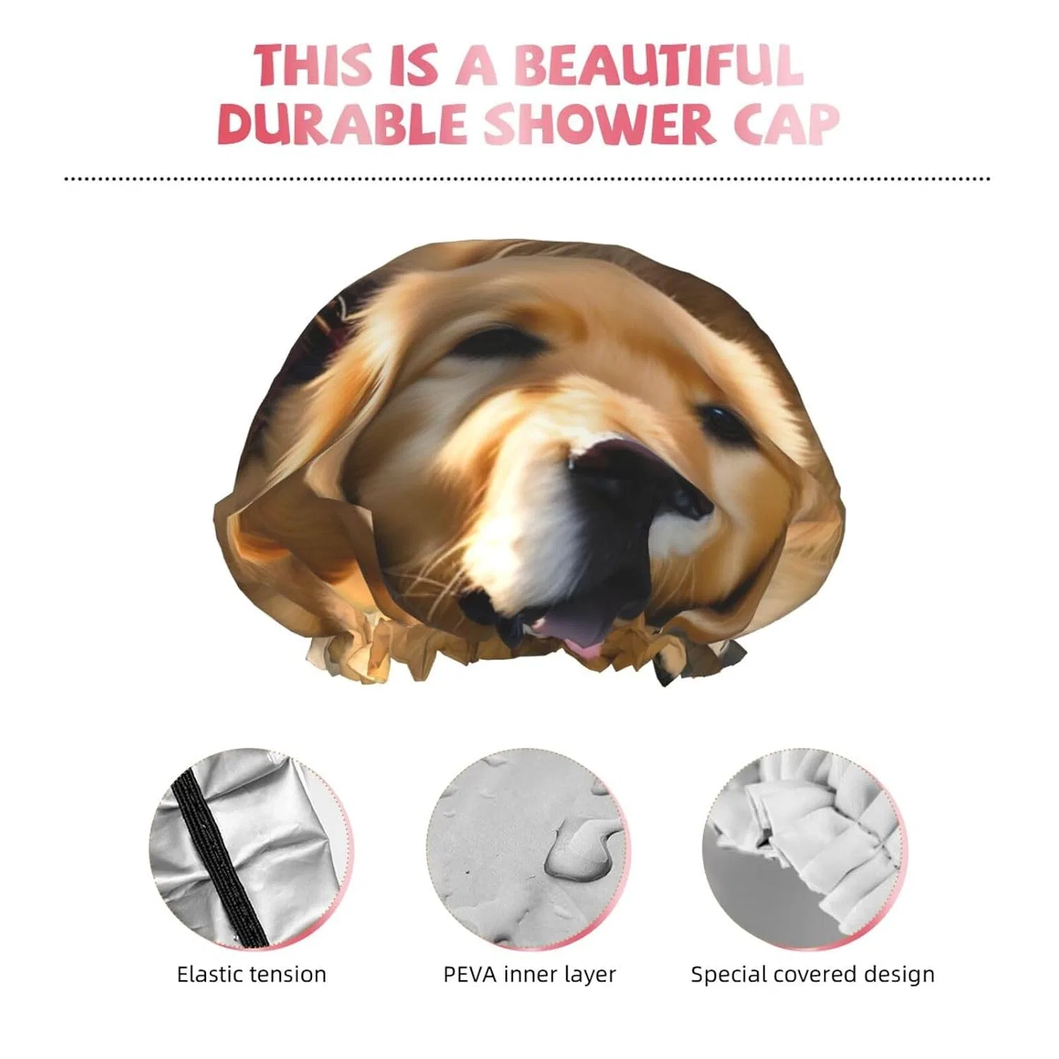 Двойная шапочка для душа с принтом Golden Retriever, JEJEA, 27 см — фото 3