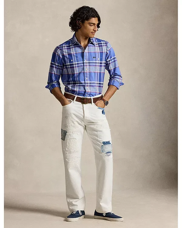 Мужская рубашка с принтом Classic Fit Plaid Oxford Workshirt Polo Ralph Lauren, Blue/Red — фото 2