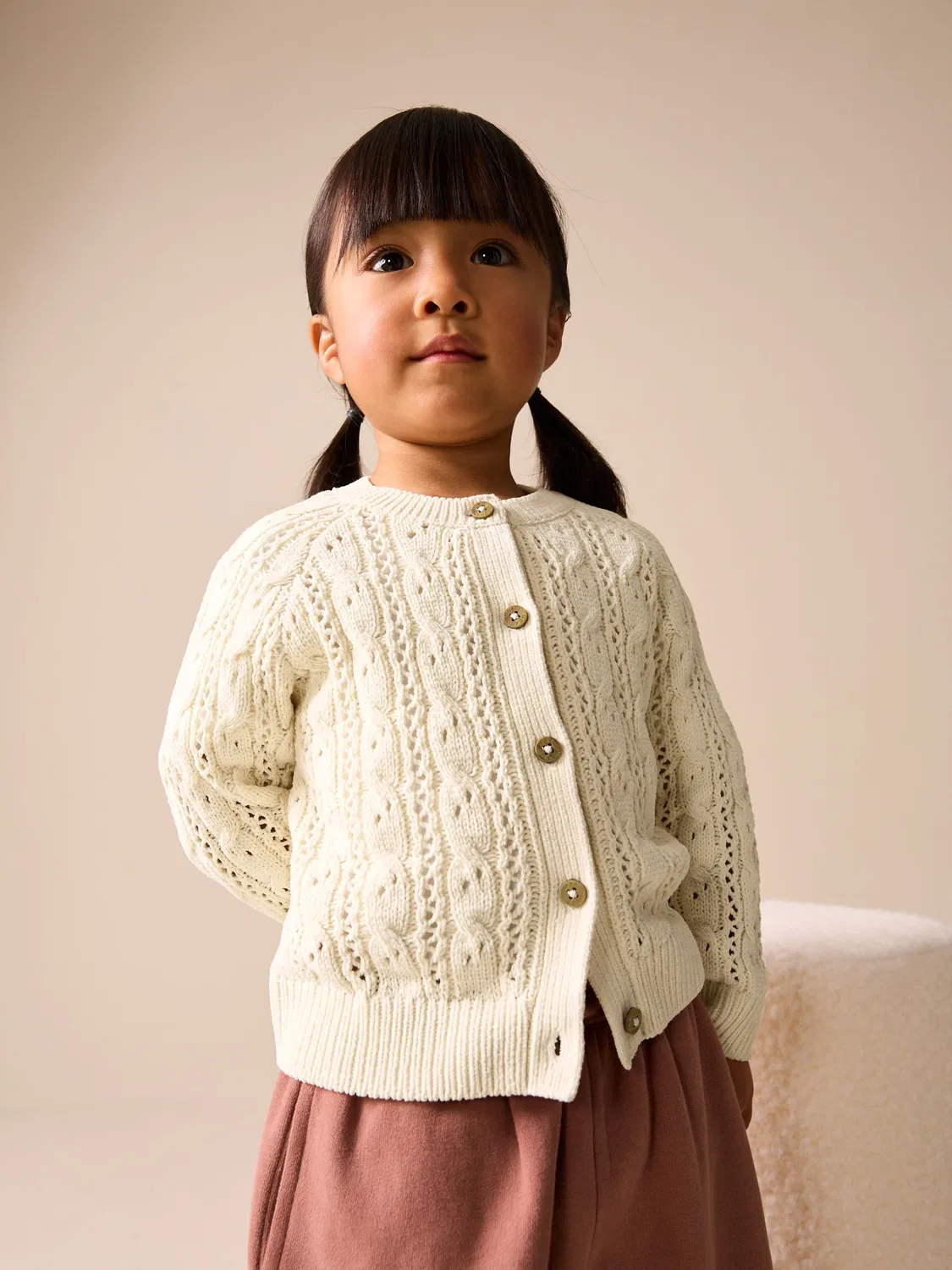 Кардиган вязаный, модель Cable Cardigan Next, цвет экрю