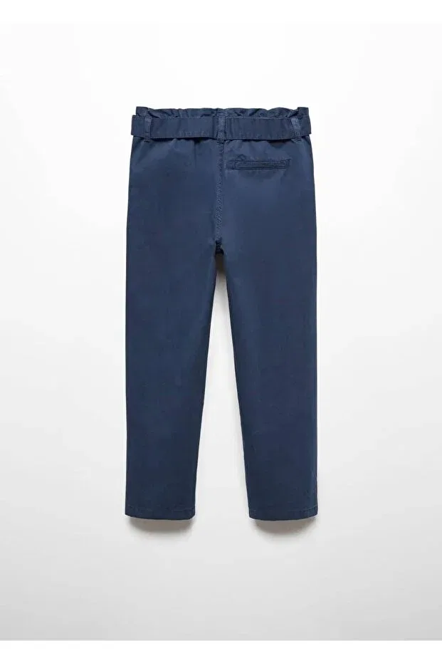 Детские брюки для девочек хлопковые Paper bag pants Mango Kids, Navy Blue — фото 2